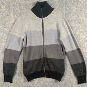 DKNY Mens Size Medium color block grandpa Core cardigan sweater‎ grey and black.
